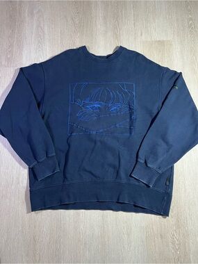 Ajobyajo Embroidered Blue Oversized Anime Hoodie